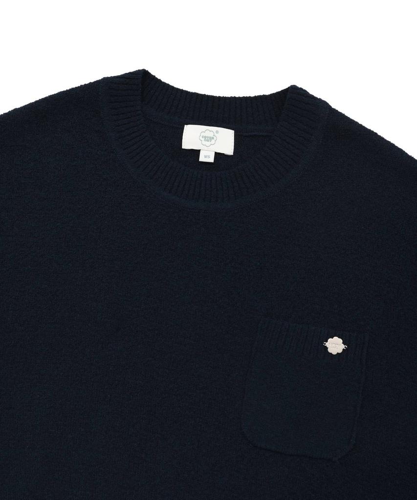 COVERNAT WOMAN Round Boucle Short Sleeve Knit Navy