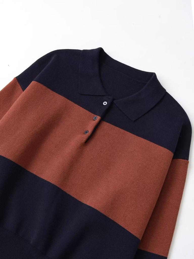 European and American style, new women's clothing, foreign style, long-sleeved striped POLO knitted sweater 5536216