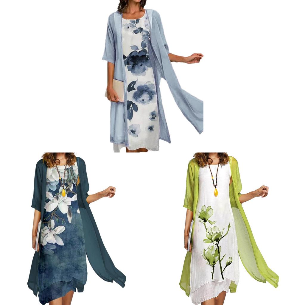 European Summer Casual Dress Two Piece Set With Print Pattern For Women