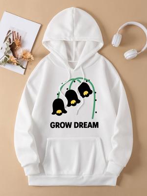Grown Dream Красивый Цветочный Принтженские Толстовки Свободные Y2K Худи Флисовая Толстовка с Карманом Осень Многоцветный Женский Спортивный Костюм