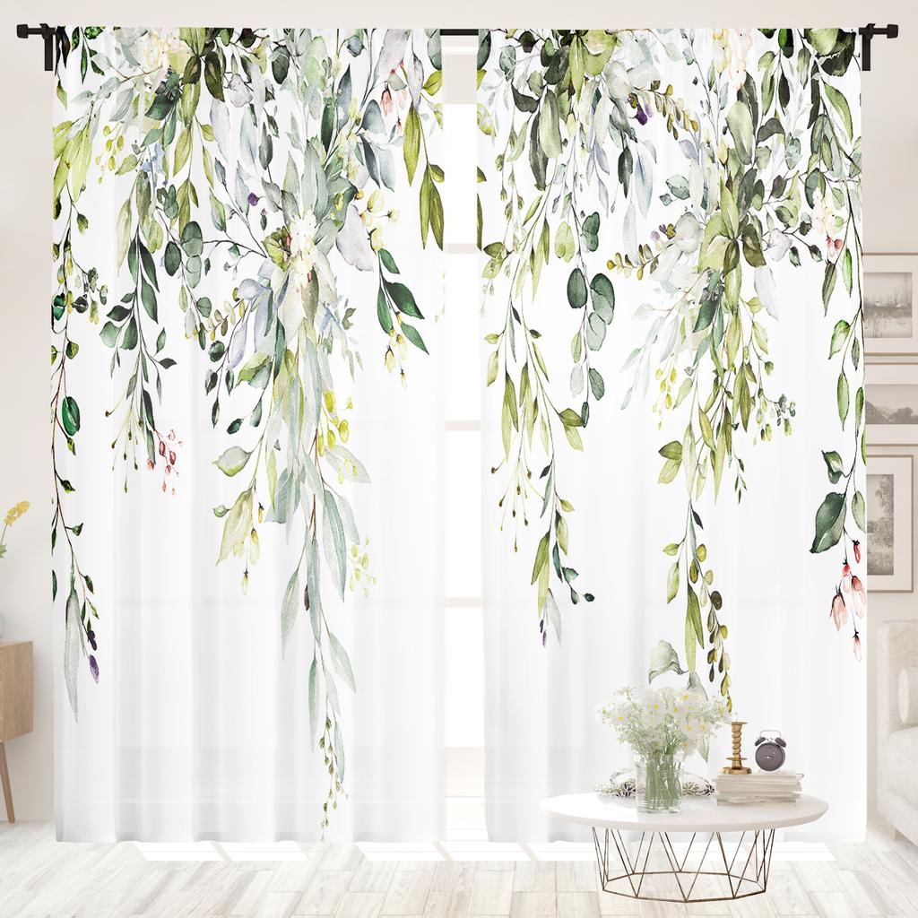 2 Pieces, Eucalyptus Leaf Flower Curtains - Semi Blackout - Very Suitable for Living Room, Bedroom, Kitchen, Home Decoration