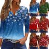 Women's T Shirt Christmas Print Button 3/4 Sleeve Daily Weekend Fashion Basic V- Neck Regular Top