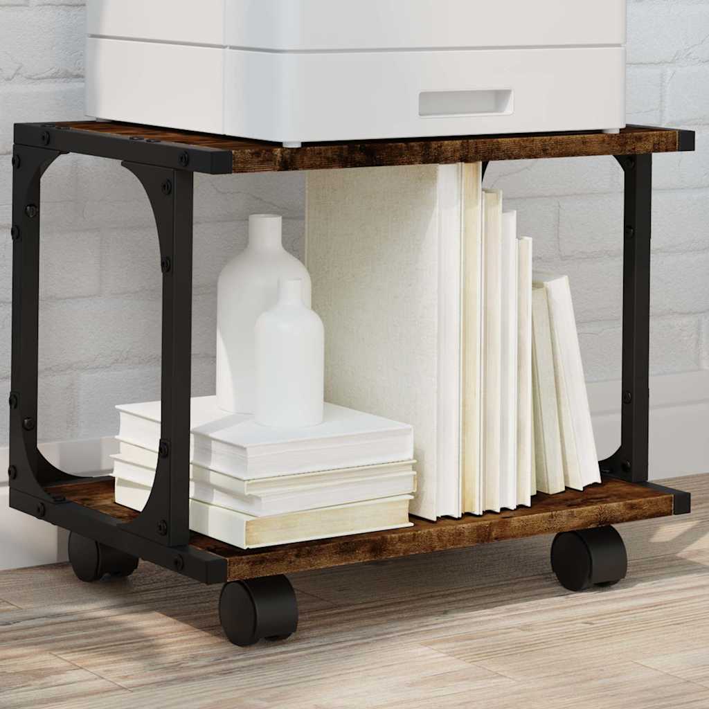 Printer Stand with 2 Shelves Smoked Oak Finish 41 x 28 x 33.5 cm