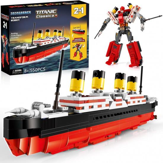 JOJO&Peach Titanic Stem Toys, 2 in 1 Titanic Model & Transform Robot Building Kit, Collectible Display Model Set, Stem Projects Toys Gifts for Kids