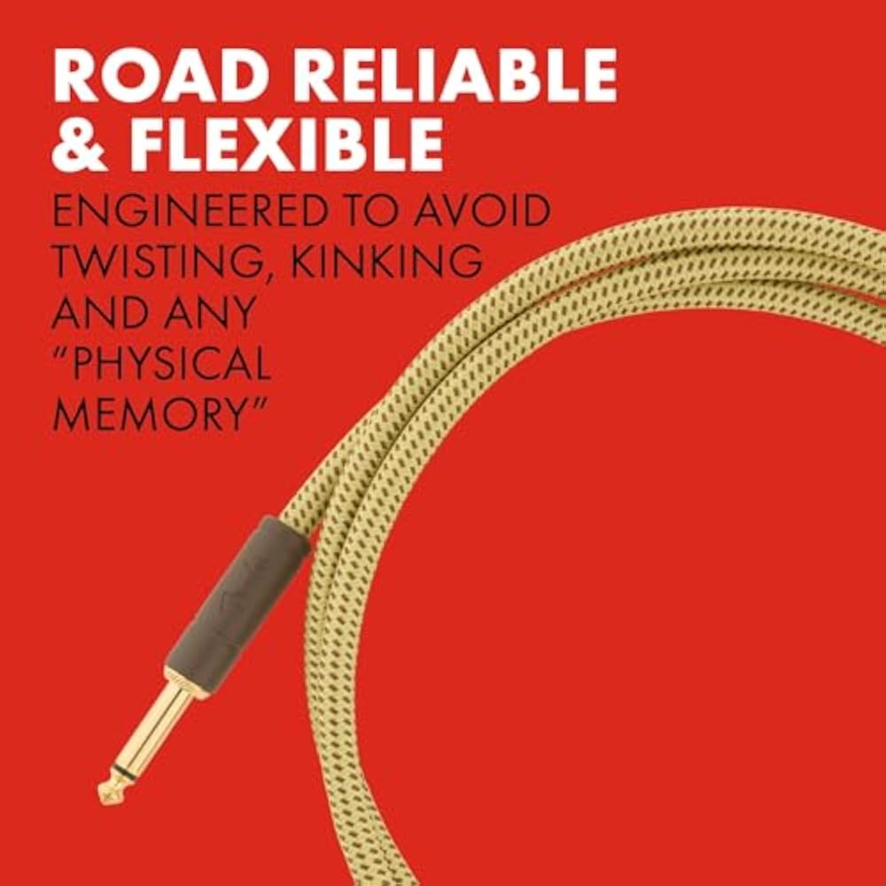 Fender Shield Cable Deluxe Series Instrument Cable, Straight/Angle, 18.6', Black Tweed 08