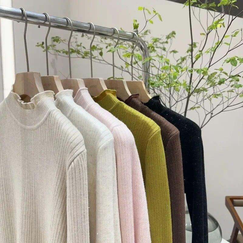 Осенне-зимние толстые плюшевые бархатные свитера, женские кружевные вязаные джемперы с полувысоким воротником, повседневные однотонные теплые пуловеры 29787