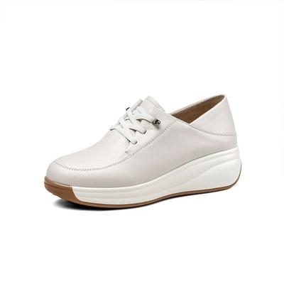 2024 Осень Платформа Плоские Женские Кожаные Туфли С Круглым Носком Элеватор Рост Увеличивающий Женские Брендовые Танкетка Повседневная Обувь