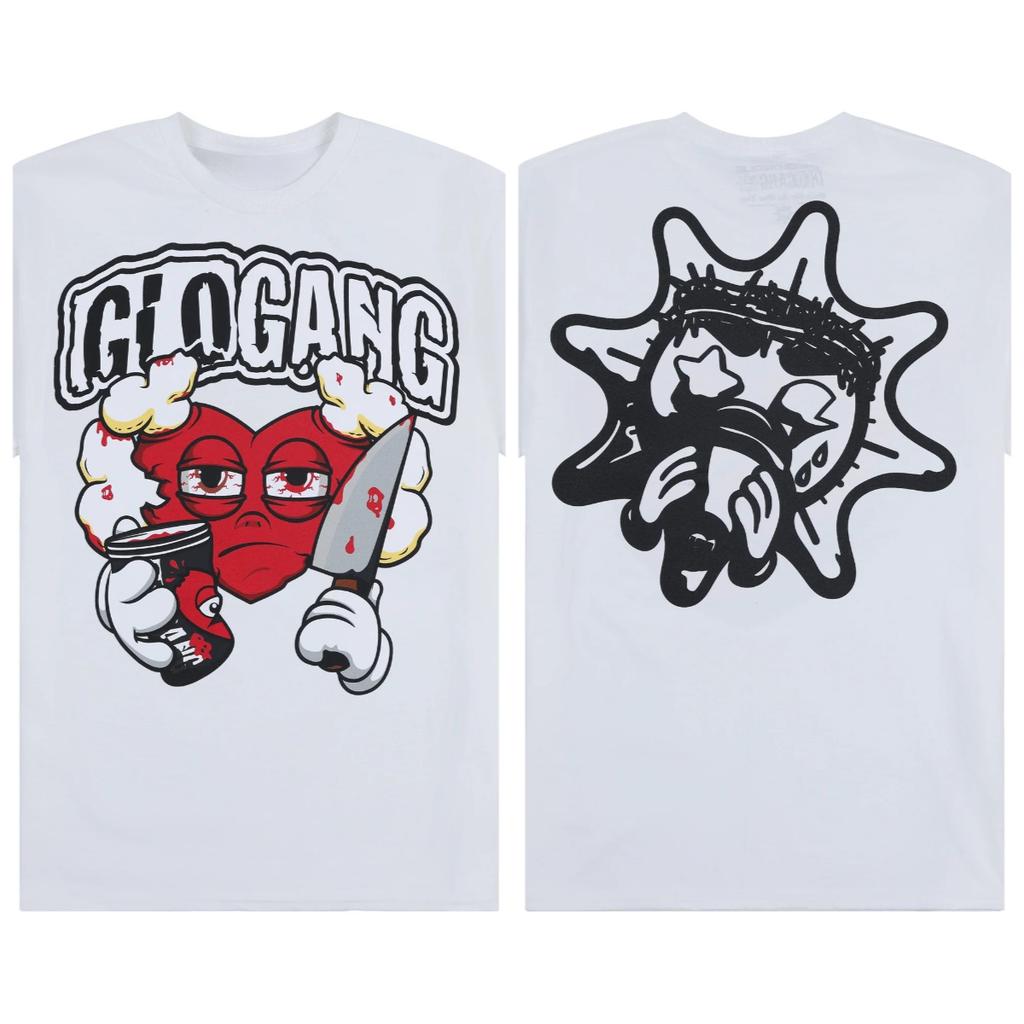 Высококачественная летняя мужская футболка с коротким рукавом Glo Gang Boyz World Wide Tee Drinks Cartoon Unseix Oversize из хлопка.