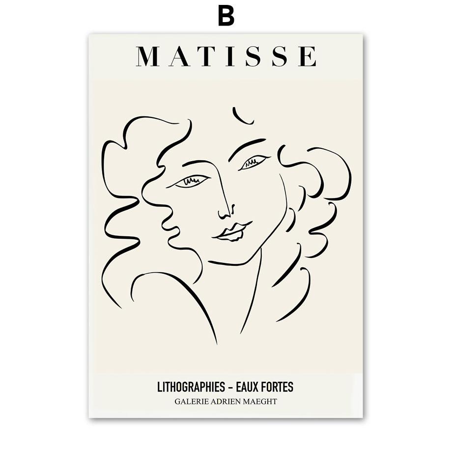 Matisse Line Face Coral Leaf Bird Abstract Posters And Prints Wall Art Canvas Painting Hotel Bar Pictures For Living Room Decor