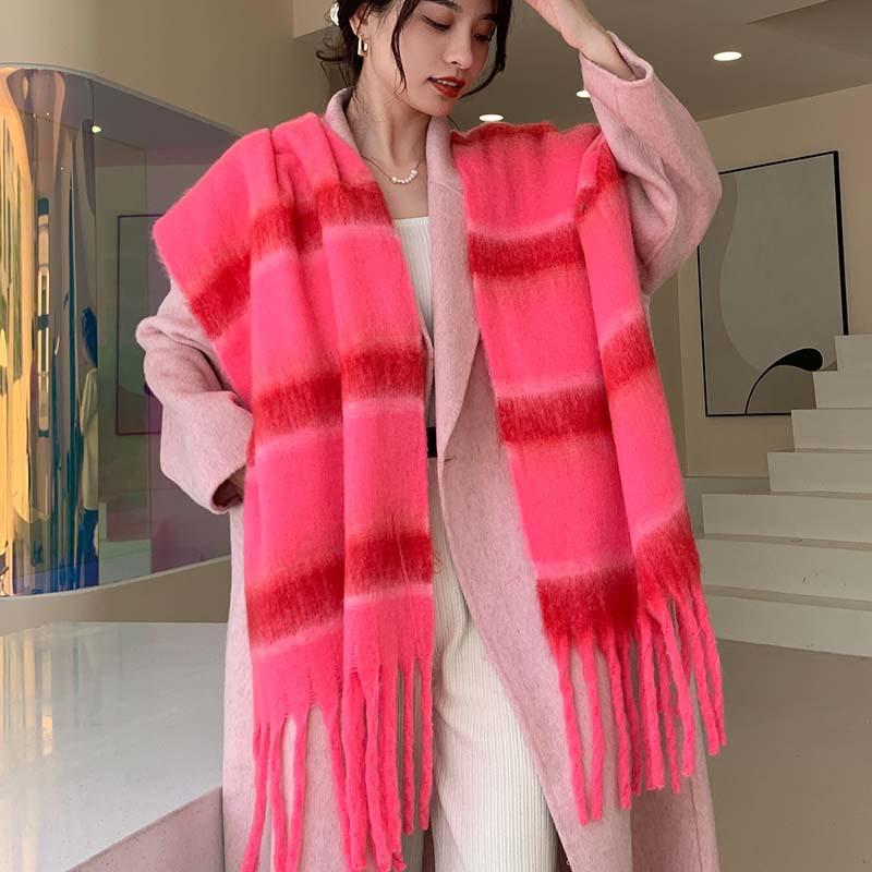 Winter New Scarf Women's Winter Thickened Warm Scarf Colored Plaid Fringed Scarf Shawl Fashionable Outer Cover