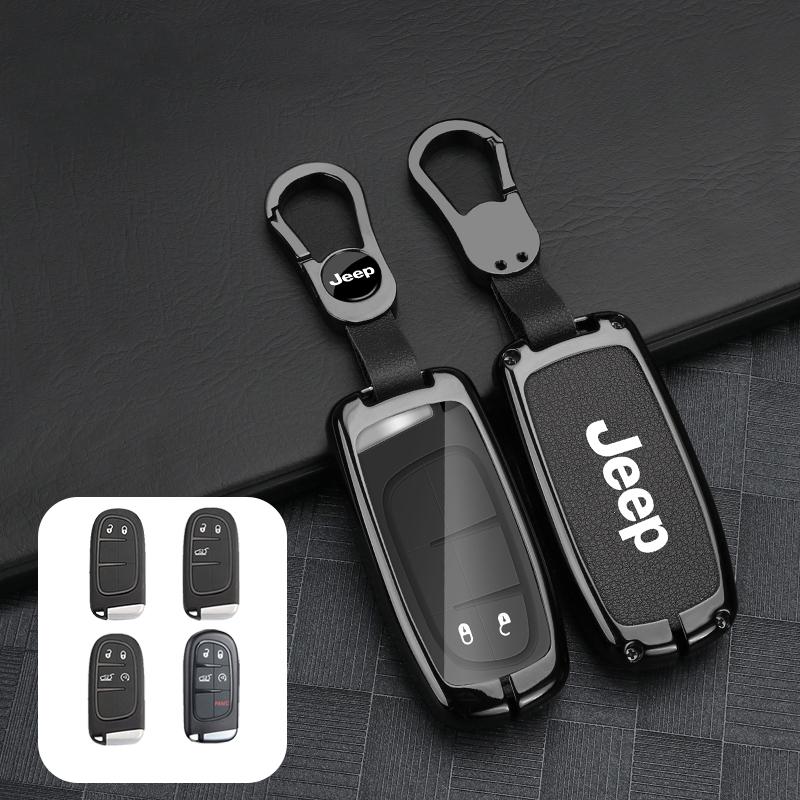 Zinc Alloy Leather Car Key Case for Jeep Grand Cherokee WK2 Wrangler JK Commander Renegade Compass Auto Accessories