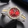 Модные мужские часы с полностью бриллиантовым стальным ремешком, римскими цифрами, кварцевым механизмом с календарем, в повседневном стиле, водонепроницаемые, с декоративными стрелками