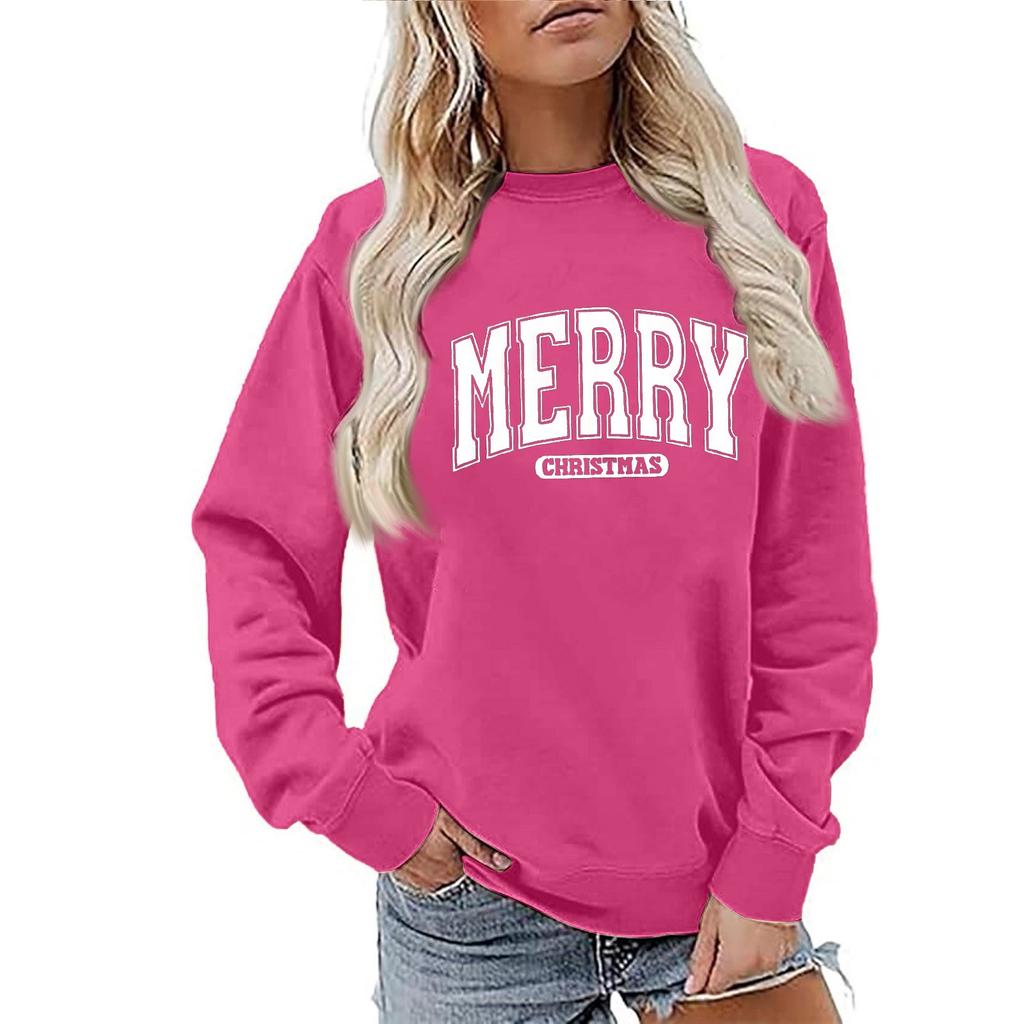Women's Fashion Long Sleeve Christmas Printed Round Neck Loose Pullover Sweater Top