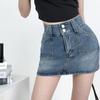 Classic Versatile Youthful Half-body Skirt Pants Thin High Waist Design Double Buckle Package Hip A-line Retro Ladies Summer Fashion Denim Short Skirt