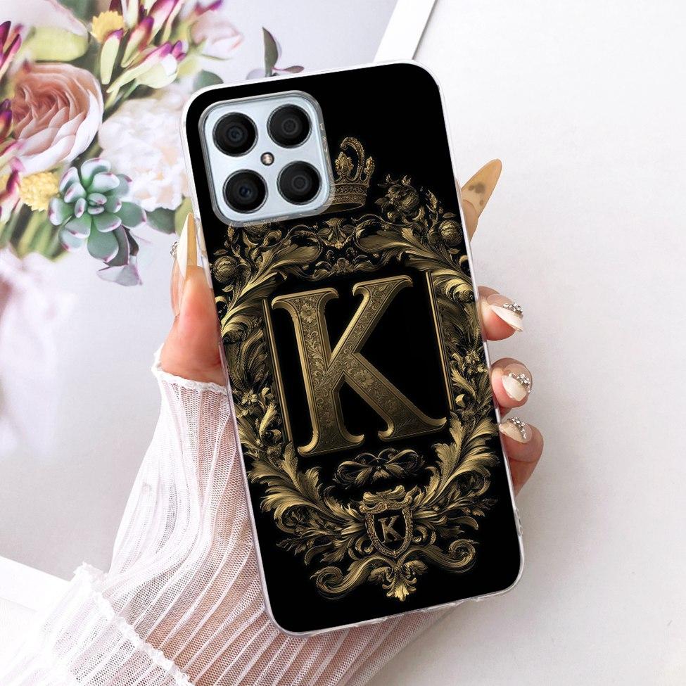 Чехол для Honor X8 4G Прозрачный Роскошная Корона Буквы от A до Z Плоский 2D Рисунок Мягкий Чехол для Телефона Для Honor X8 TFY-LX1 TFY-LX2 TFY-LX3