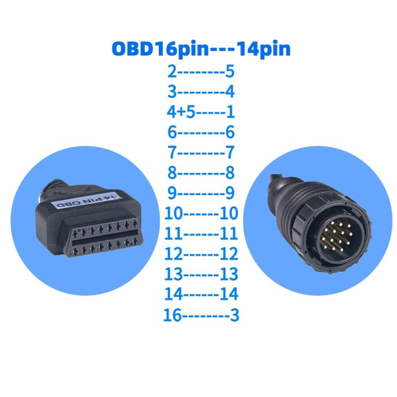 14-Pin to 16-Pin OBD2 Diagnostic Adapter Cable for Mercedes Benz Sprinter, Universal Full Pin Scanner Extender Cord