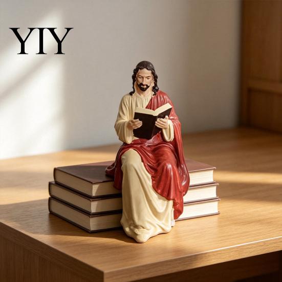 Религиозные полимерные украшения Иисус и Дева Мария Читающие Настольные фигурки, Сидящие статуэтки, Христианские Пасхальные подарки для христиан Украшение для полки,