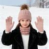 Набор из 3 предметов для женщин: Шапка, Шарф, Перчатки. Однотонный, с декором в виде помпона, фактурой «косы», с флисовой подкладкой. Шапка, Шарф-труба, Перчатки