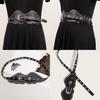 Faux Retro Trendy Leather Belt With Metal Pin Closure Bold Decorative Elements