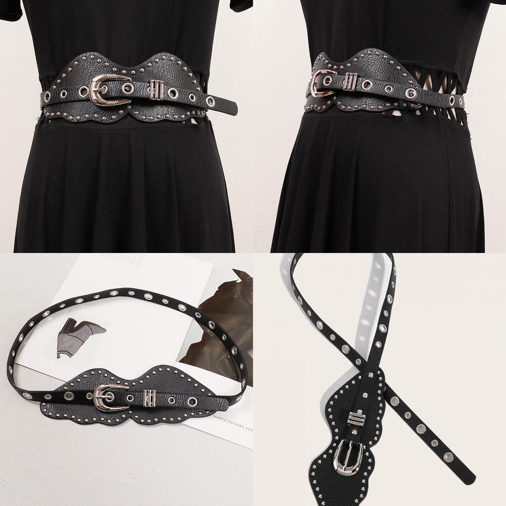 Faux Retro Trendy Leather Belt With Metal Pin Closure Bold Decorative Elements