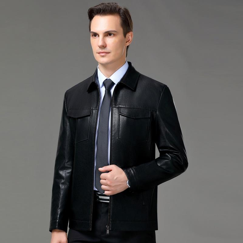 Осенне-зимнее кожаное пальто мужское с лацканами плюс бархатная овчина кожаное пальто среднего возраста кожаная куртка мужская одежда