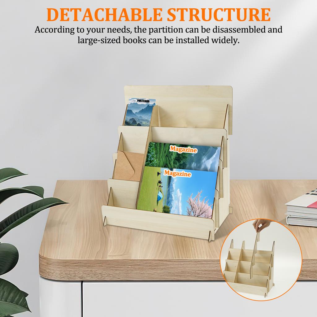 Wood 4 Tier Greeting Card Display Stand Large Capacity Easy To Assemble Wooden Sticker Display Rack for Postcard Brochure Photo