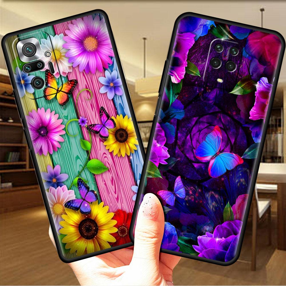 Funda для Xiaomi Redmi Note 10 9 11 Pro мягкий чехол для телефона 10S 9S K40 8 9A 9C 9T 7 10C 8T силиконовый чехол Diamond Flower Butterfly