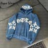 RogueWave Zip Hoodie Snowflake Letter Print Goth Punk Sweatshirt Sport Coat Pullover Long Sleeve Oversized Hoodie Y2k Jacket