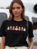 Women's Summer Cute Matryoshka Cartoon Printed T-Shirt Oversize 100% Cotton Short-Sleeve Trendy Casual Top