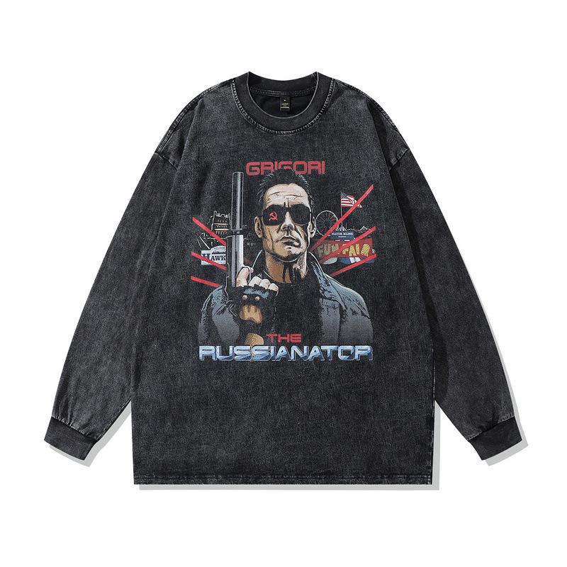 American Street Retro Oversize Heavy Long-Sleeved T-Shirt Men'S Hip-Hop Trendy Brand Old Loose Bottoming T-Shirt