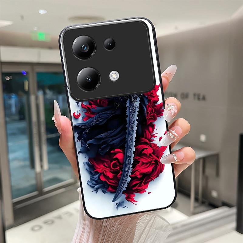 Красивый Цветок Милые Кошки Чехол Для Xiaomi Poco M6 Pro 4G / Poco M7 Pro 5G Закаленное Стекло Чехол Для Телефона Защитная Крышка Жесткий Корпус