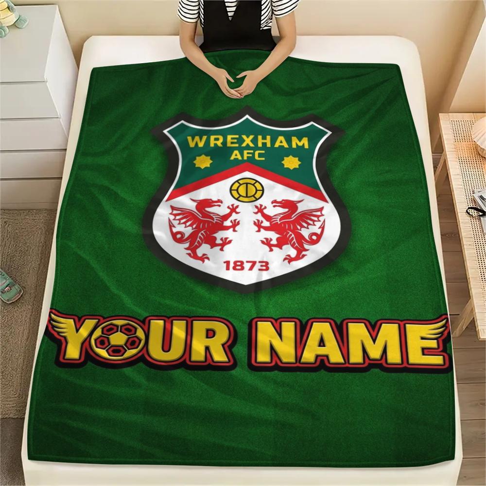 1PC Custom Name Wrexham AFC Patterned Flannel Blanket Suitable For All Seasons for Home Decor Warmth and Comfort Gifts Holiday Present