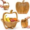 Collapsible Wood Foldable Fruit Apple Basket Folding Bamboo Fruit Bowl & Trivet