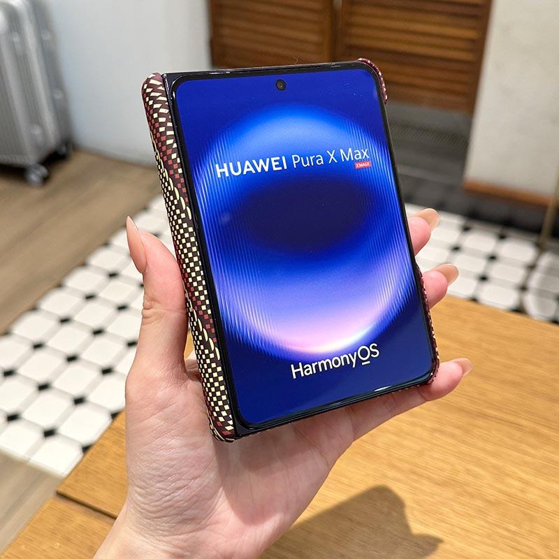 Применимо к чехлу для складного мобильного телефона Huawei PuraXMax, рисунок из углеродного волокна x1, красный скипетр-змея x1, чехол с двойной центральной осью