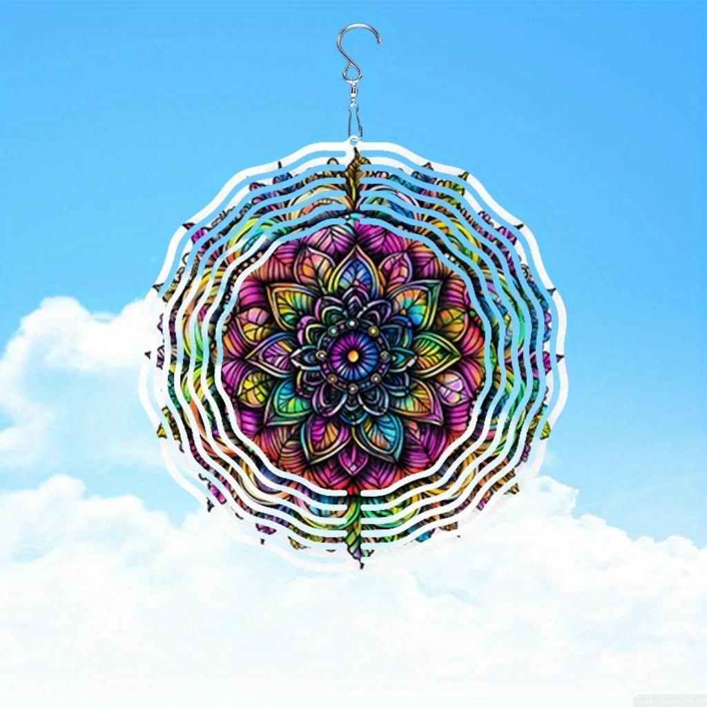 Металлический колокольчик с индийским узором мандалы для украшения сада, балкона на открытом воздухе, подвесное украшение с 3D-печатью, не требует батареек, идеальный подарок