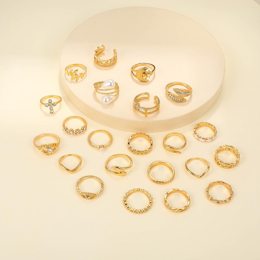iF ME 22Pcs/set Retro Crystal Moon Eye Cross Ring Set Snake Gold Artificial Pearls Rings for Women Jewelry Accessories