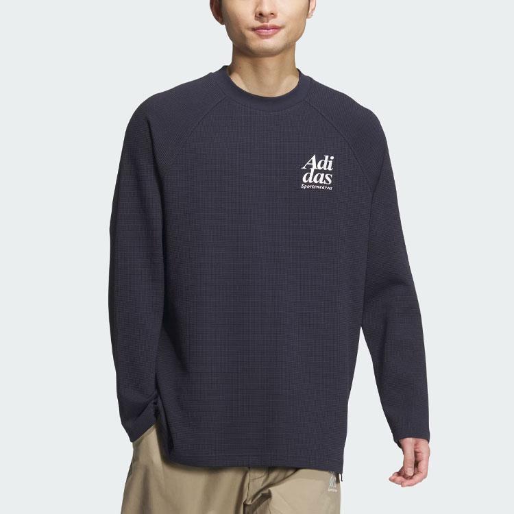 Adidas Футболка мужская с вышитыми буквами, спортивная, повседневная, с длинным рукавом, с принтом, легендарная, чернильно-синяя JE6097