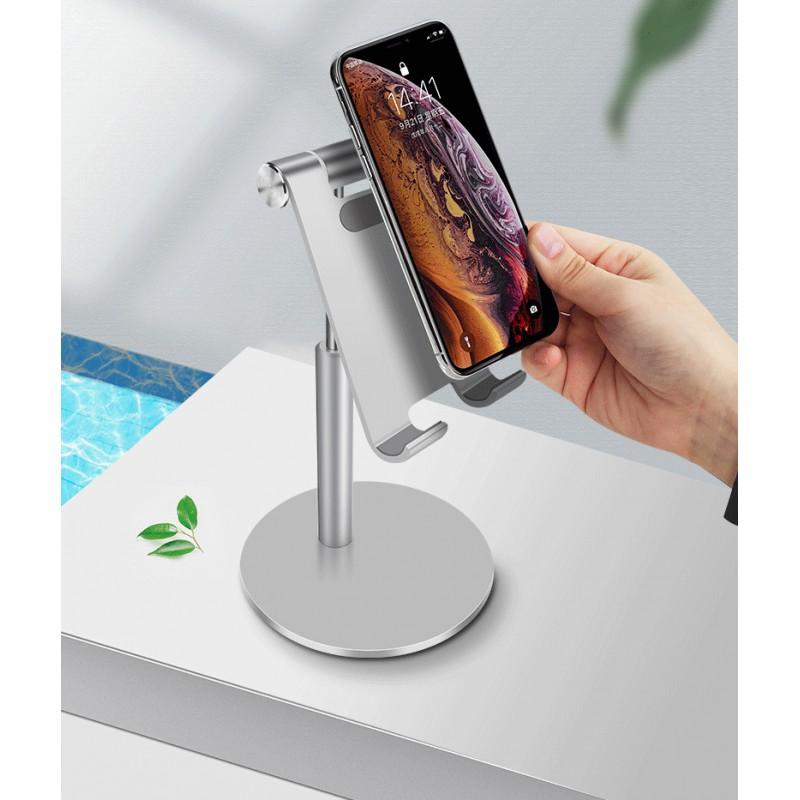 Adjustable Aluminum Desktop Phone Stand Smartphones Tablets - Height Non-Slip Silicone Grip Piano Black Rose