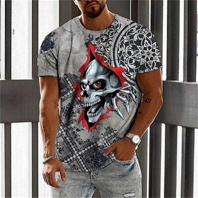 Men's Graphic Skulls T Shirt Tee Short Sleeve T Shirt 3D Print Crew Neck Shirt Vintage Fashion Des3igner Outdoor Casual Daily