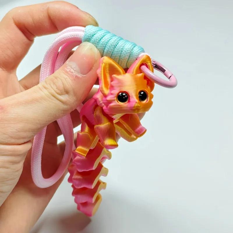 Top Quality 3D Printed Cute Fox Ornament Model with Multiple Joints Movable ,beautiful Eyes, Hanging Rope Room Decoration Gifts