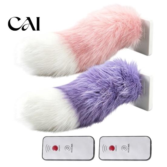 Plush Tail Decoration Electric Wagging for Car, Remote Control Fluffy Animal Decor, Sound Activated Moving Fur Trunk Ornament Cosplay