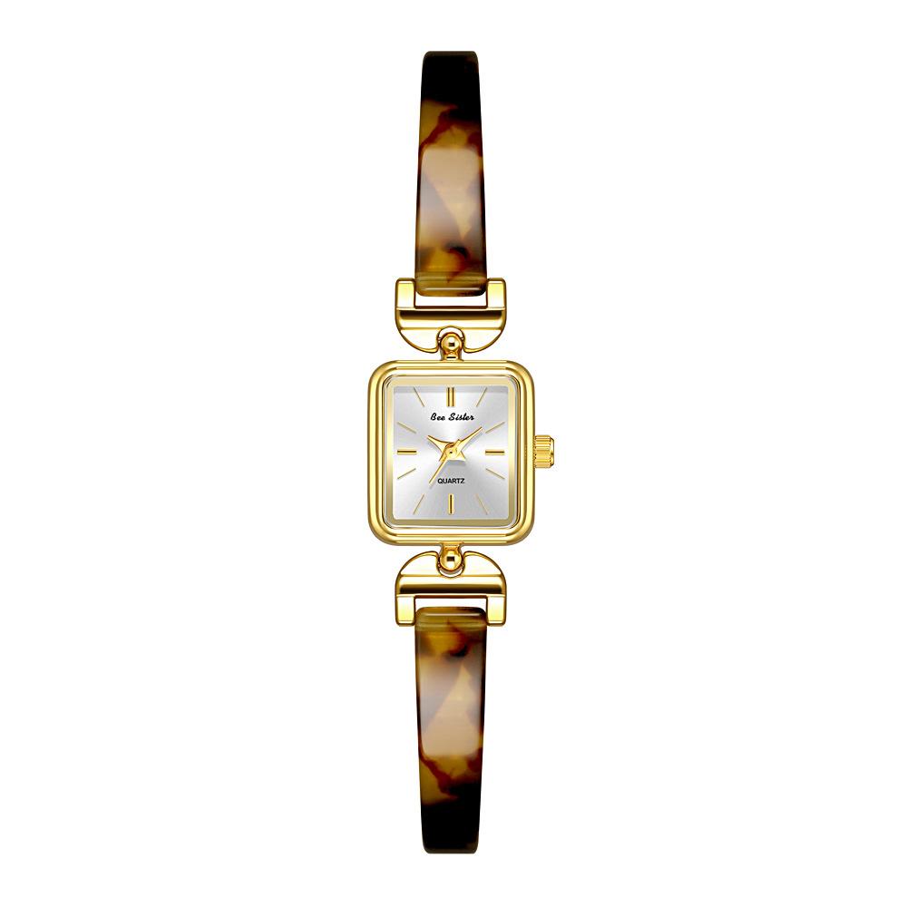BS Women Quartz Watch New High Quality Amber Tortoiseshell Vintage Bracelet Watches Ladies Dress Gifts Square Dial Wristwatch
