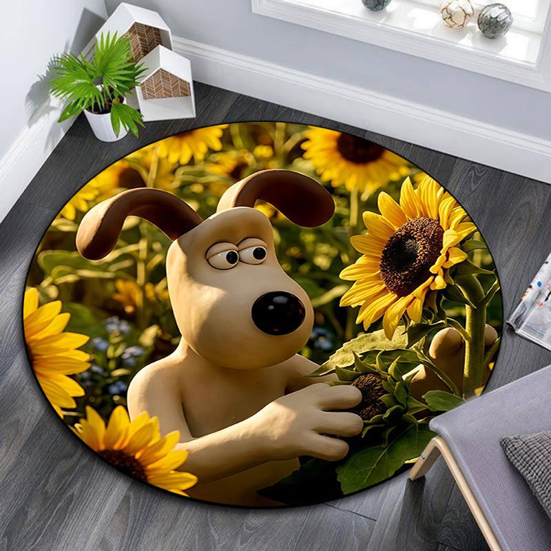 Wallace and Gromit Round Area Rug,Carpet Rug for Living Room Bedroom Sofa Playroom Decor,Non-slip Floor Mat