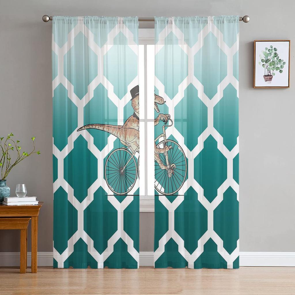 Moroccan Ombre Geometry Kawaii Dinosaur Translucent Voile Curtains For Bedroom Space Living Room Kitchen Area Drapes Chiffon Tulle Curtains