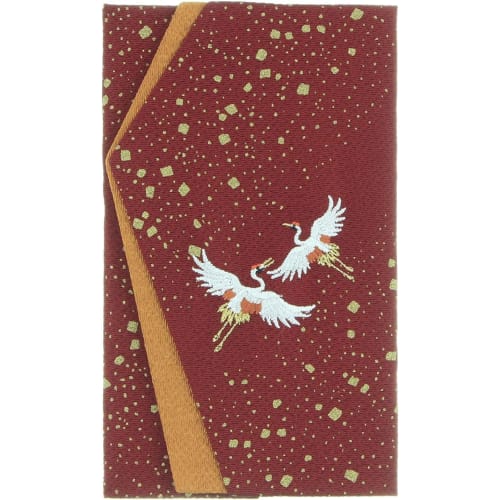 Daiko Sangyo Ester Chirimen Colorful Embroidered Fukusa (Crepe Cloth) with Gold Envelope, Celebration/Condolence Set, Made in Japan, Dark Red/Purple,