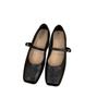 Flat-bottomed Black Mary Jane Shoes French Single Shoes Women's Shoes 2025 New Spring, Autumn and Winter Square Head Versatile Evening Shoes