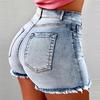 FGHJ Summer Women Fashion Causal Stretchy Denim Shorts Jeans High Waist Beach Shorts Washed Jeans Pants