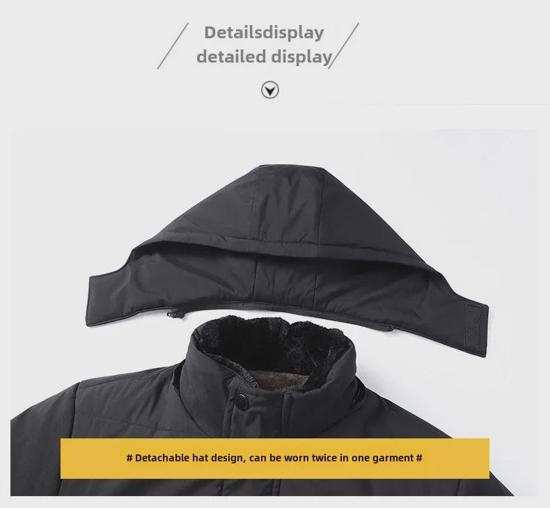 Мужское зимнее хлопковое пальто с капюшоном: Теплая, утолщенная, универсальная куртка средней длины для людей среднего и пожилого возраста