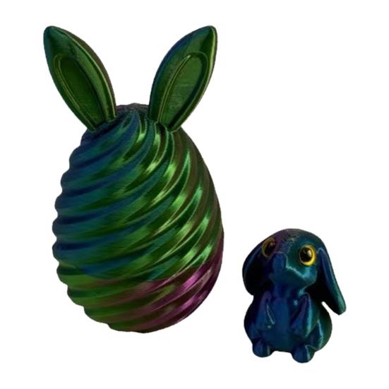 Пасхальное яйцо, напечатанное на 3D-принтере, с мини-кроликом внутри. Спиральное яйцо-кролик, антистресс-игрушка для декора дома и офиса. Наполнитель для пасхальной корзины для детей и взрослых.