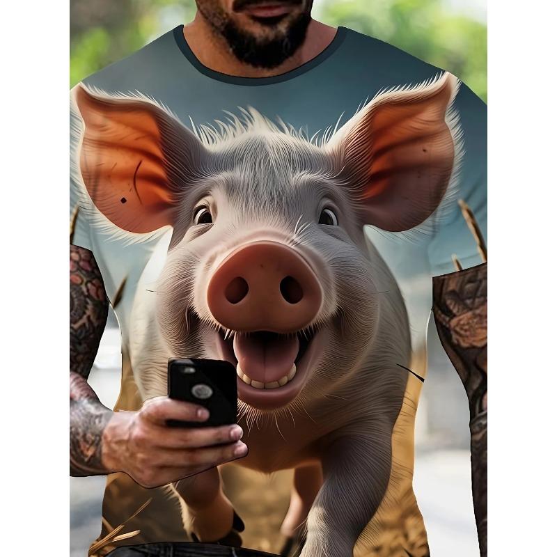 Funny Cartoon Pig 3d Print  Men's T-Shirt Casual Short Sleeve Fashion Streetwear Personality Loose Crew Neck T-Shirts